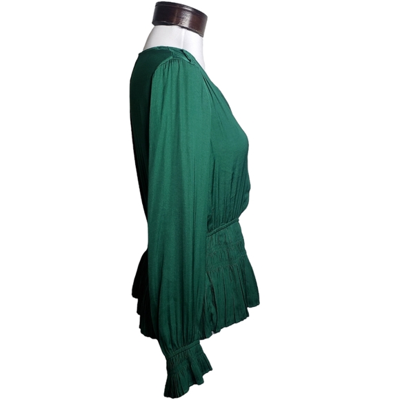 Cathrine Malandrino Airflow V-Neck Peplum Waist Blouse Emerald Green Sz: Small - Picture 4 of 11